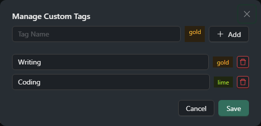 Tag Management Popup